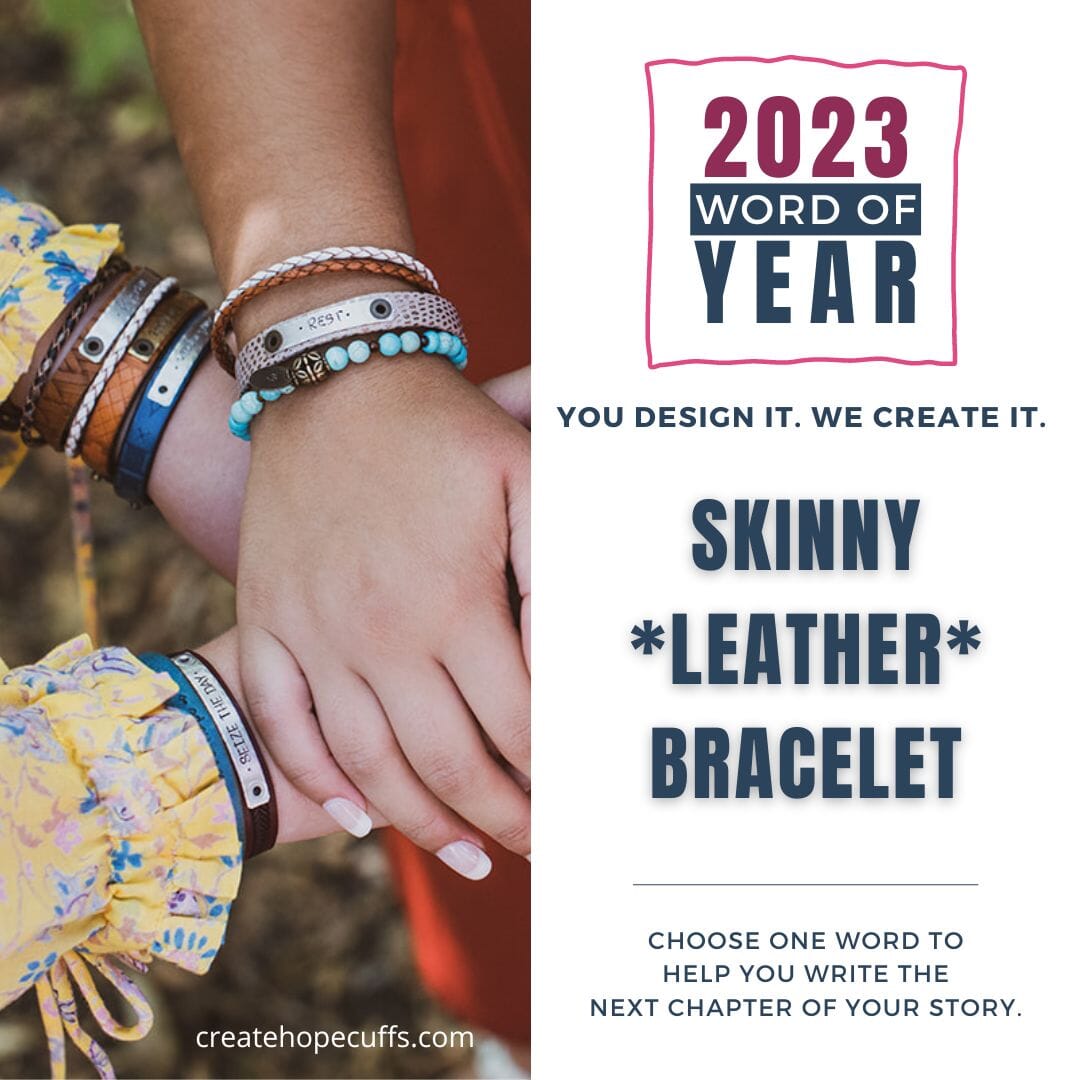2023 WORD OF THE YEAR Skinny Genuine Leather Bracelet | Womens Teens | Adjustable Skinny Bracelets Create Hope Cuffs 