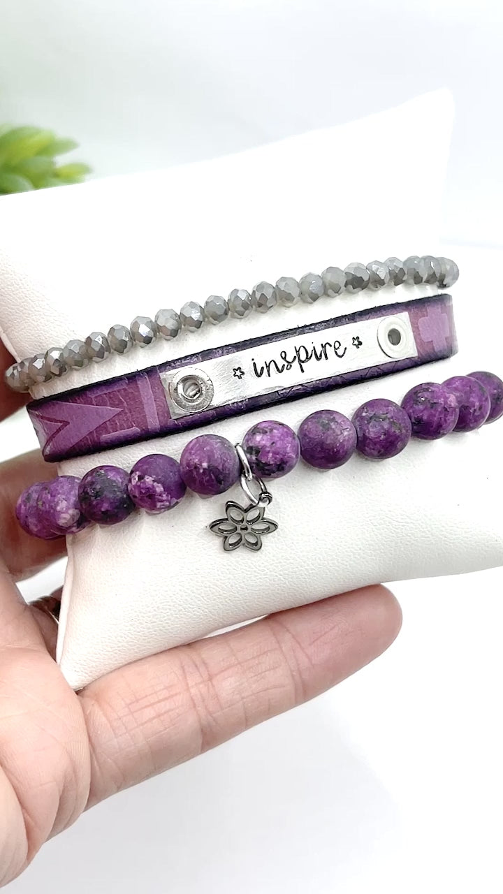 Southwest Orchid Purple INSPIRE Stack | Skinny Set | Cork Bracelets | Womens