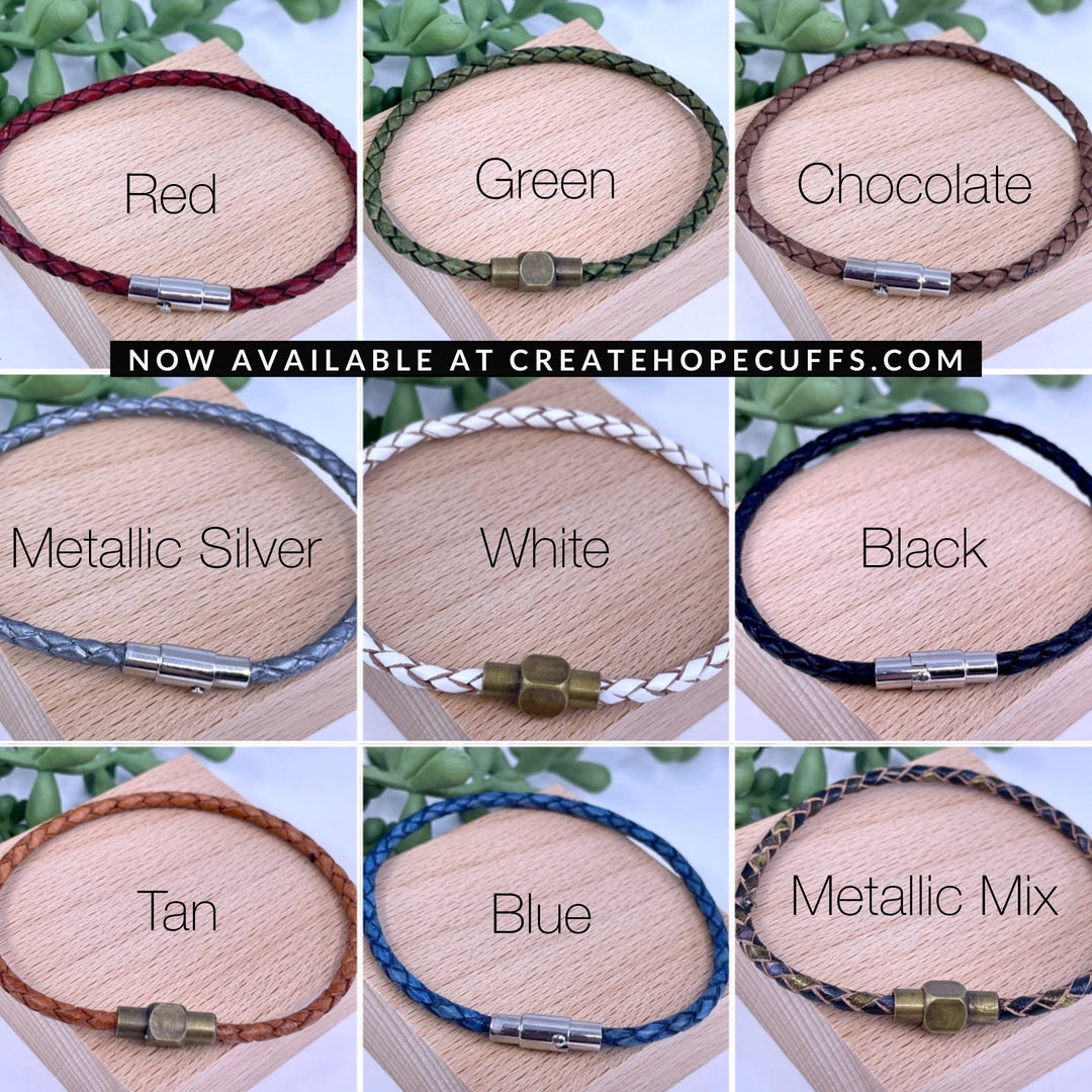 3mm Braided Leather Bracelets | 9 Classic Colors | Magnetic Closure | Unisex Create Hope Cuffs 