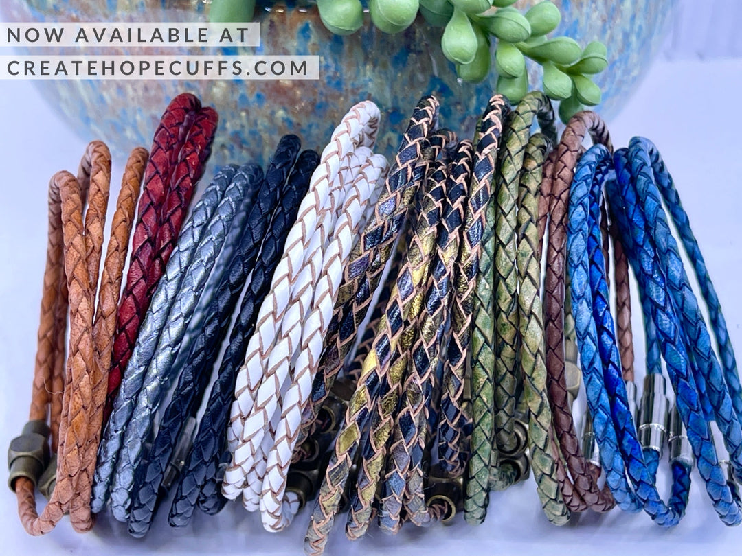3mm Braided Leather Bracelets | 9 Classic Colors | Magnetic Closure | Unisex Create Hope Cuffs 