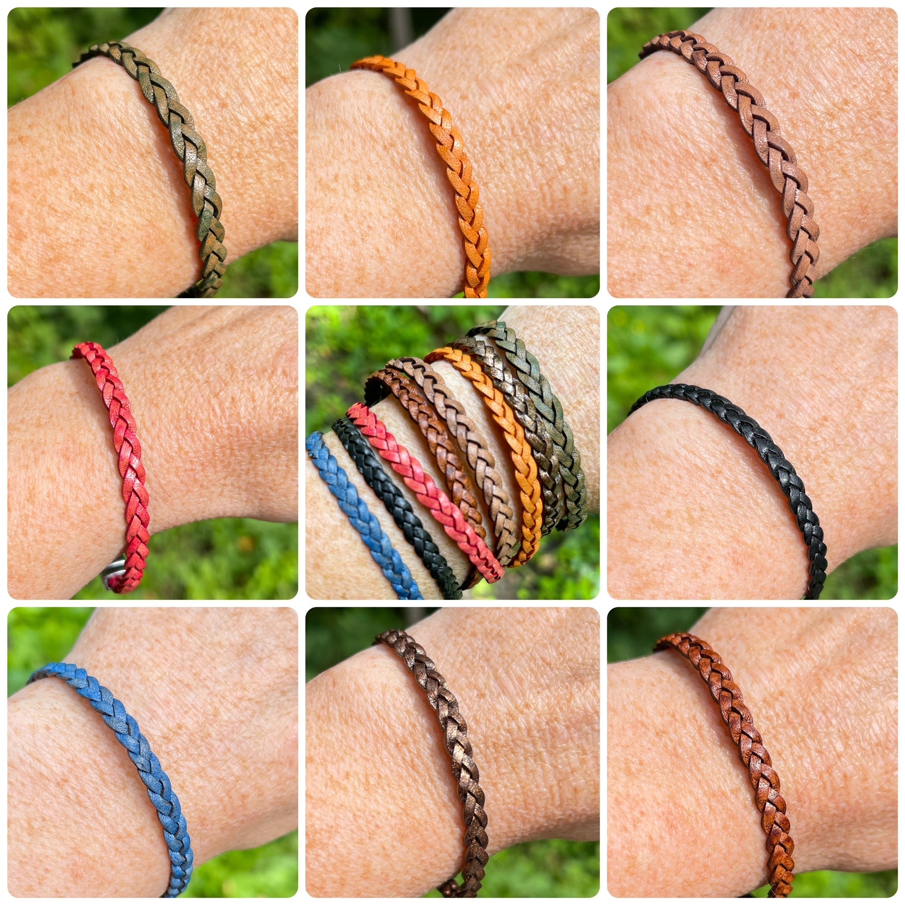 5mm FLAT Braided Leather Bracelets | 8 colors | Magnetic Closure | Unisex Bracelets Create Hope Cuffs 