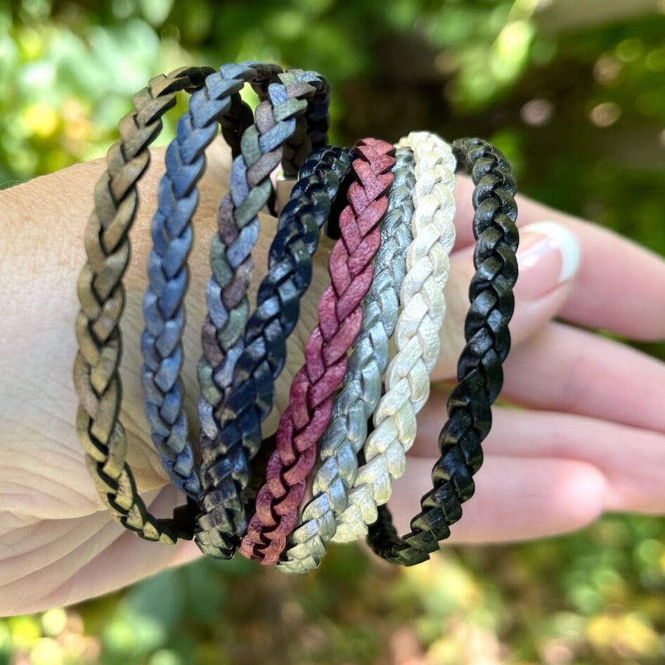 5mm FLAT Braided Leather Bracelets | SET B | 8 colors | Magnetic Closure | Unisex Bracelets Create Hope Cuffs 