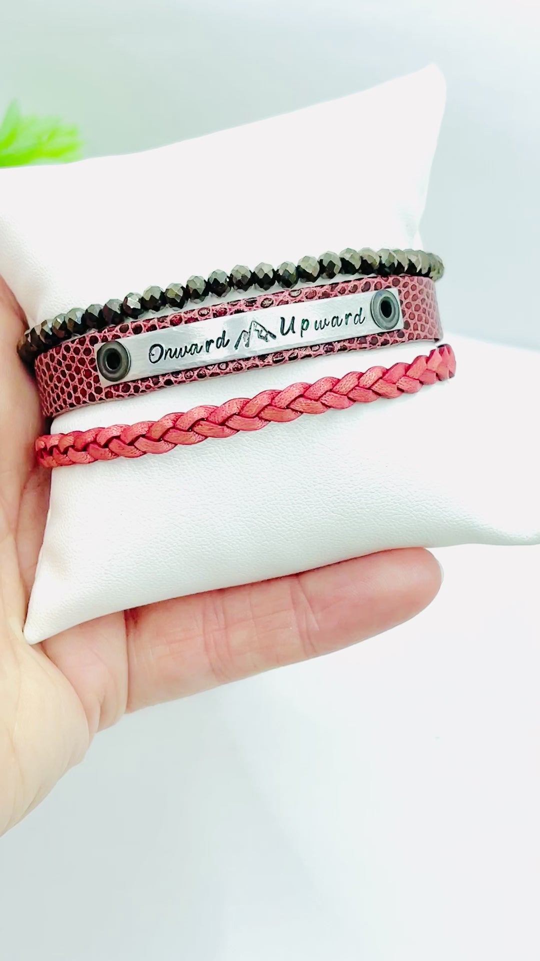 Pomegranate Red ONWARD Stack | Skinny Set | Leather Bracelets | Womens