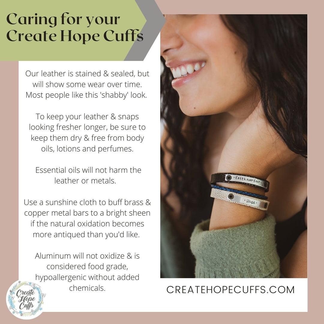 Adjustable 'COURAGEOUS' Metallic Pewter Leather & Double Wrap Bracelet Leather Wrap Create Hope Cuffs 
