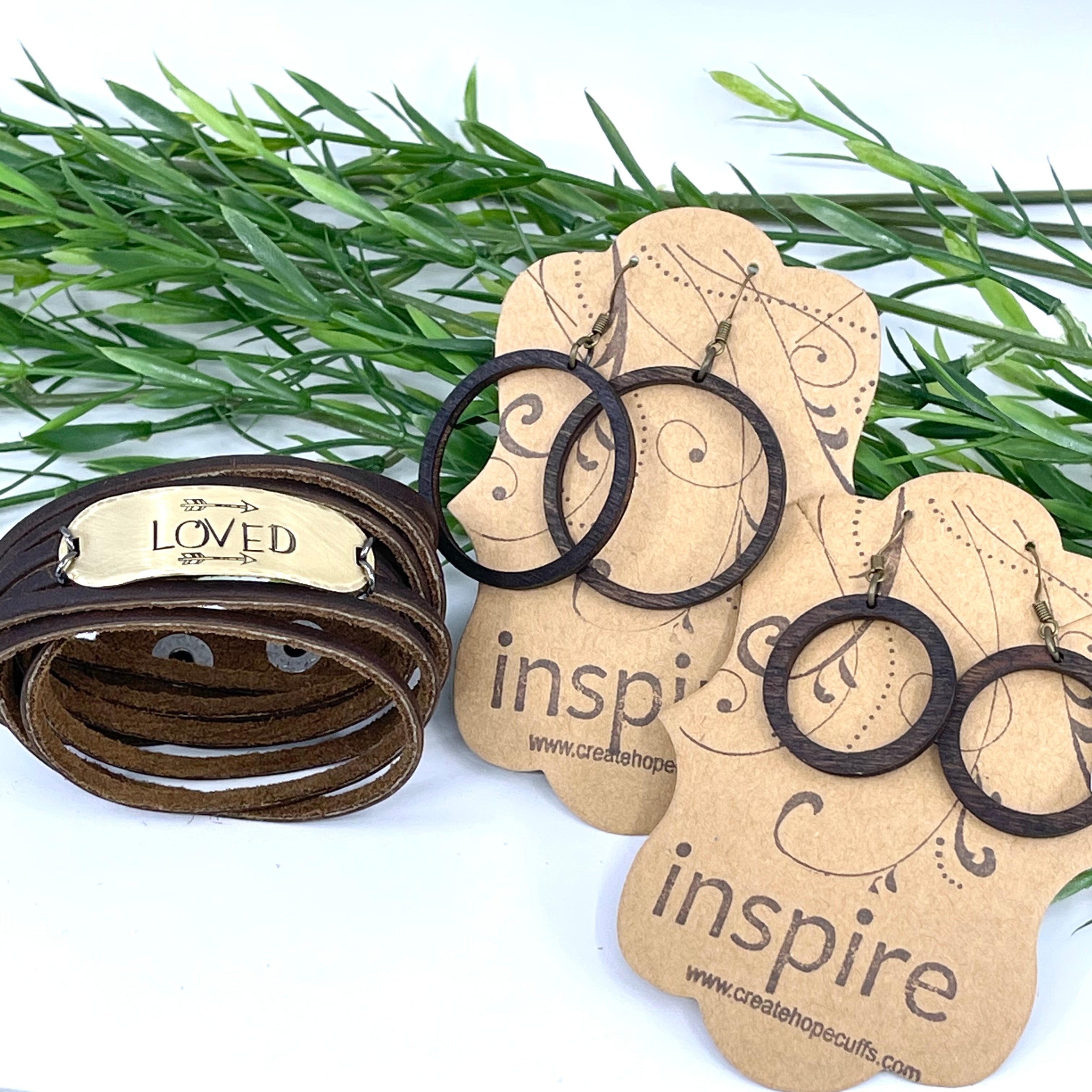Adjustable LOVED Shredded Leather Double Wrap Bracelet