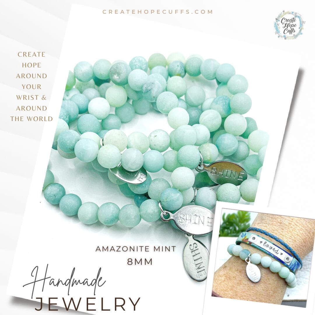 Amazonite Mint SHINE Bead Bracelet | 8mm | Natural Stone | Womens Bracelets Create Hope Cuffs 