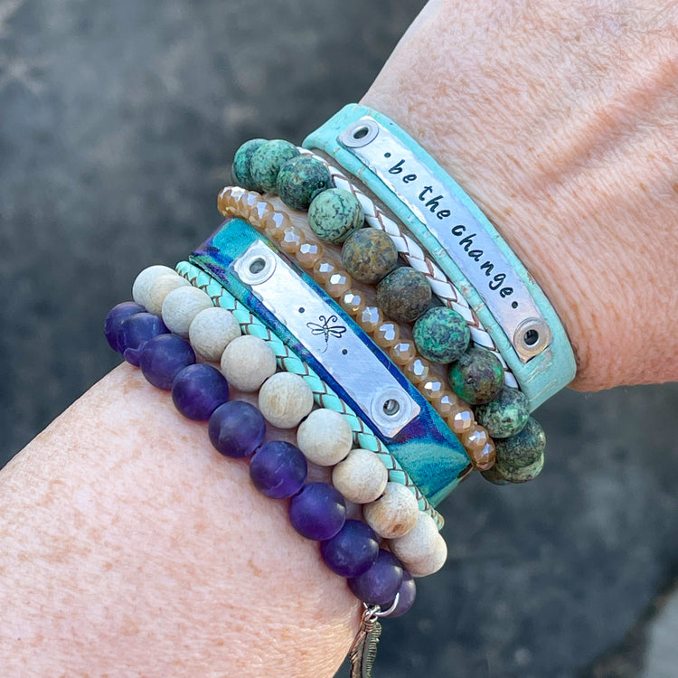 Amethyst Purple Stone FEATHER | Matte Finish | 8mm Beaded Bracelet Bracelets Create Hope Cuffs 