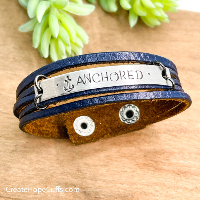 ANCHORED Navy Mini Wrap | Leather Bracelet | Women | Adjustable Leather Wrap Create Hope Cuffs 