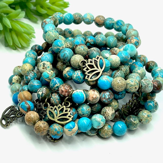 Aqua Terra Lotus Jasper | Gemstone Bead Bracelets | 8mm Stone | Women Bracelets Create Hope Cuffs 