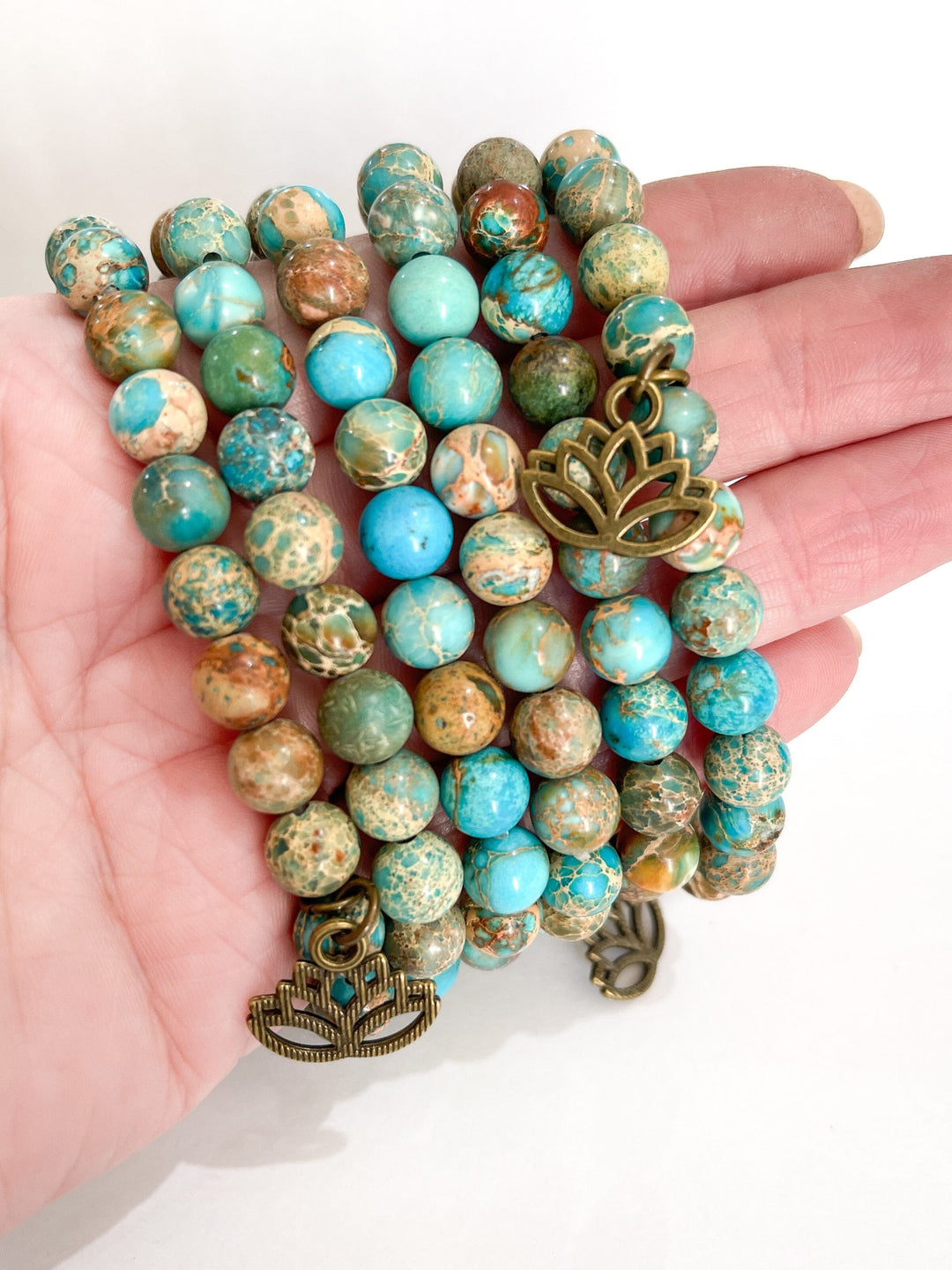 Aqua Terra Lotus Jasper | Gemstone Bead Bracelets | 8mm Stone | Women Bracelets Create Hope Cuffs 