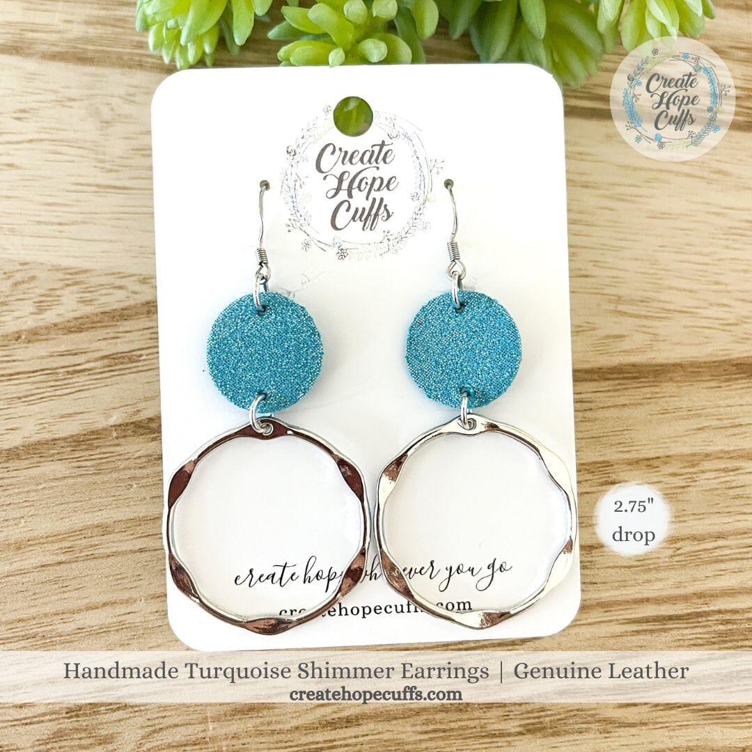 Best Sellers! Shimmer Ring | 4 Colors | Leather Earrings | Stacked | Hypoallergenic | Women Leather Earrings Create Hope Cuffs Turquoise Blue 