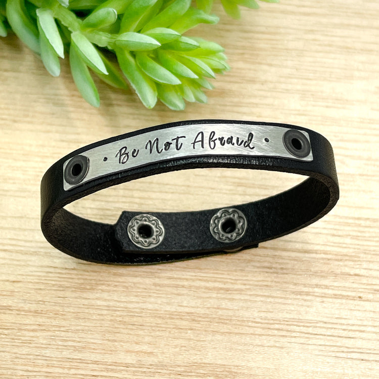 Black | BE NOT AFRAID | Leather Skinny Bracelet | Adjustable Skinny Bracelets Create Hope Cuffs 