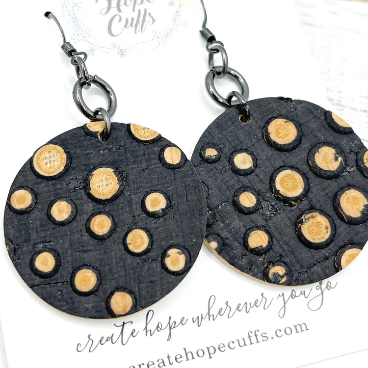 Black MoonDots Leather Earrings | Stacked | Hypoallergenic | Women Leather Earrings Create Hope Cuffs 
