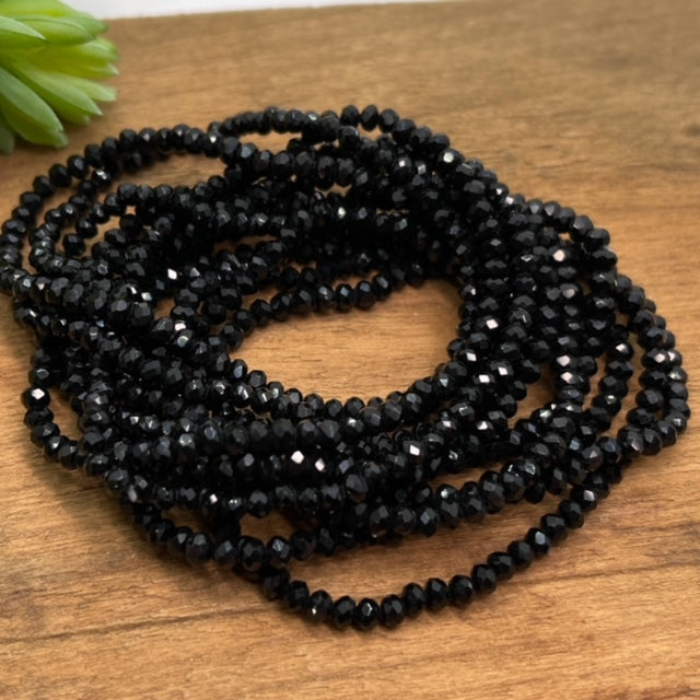 Bling Small 4mm Crystal Bead Bracelets | 13 Colors | Womens One Black