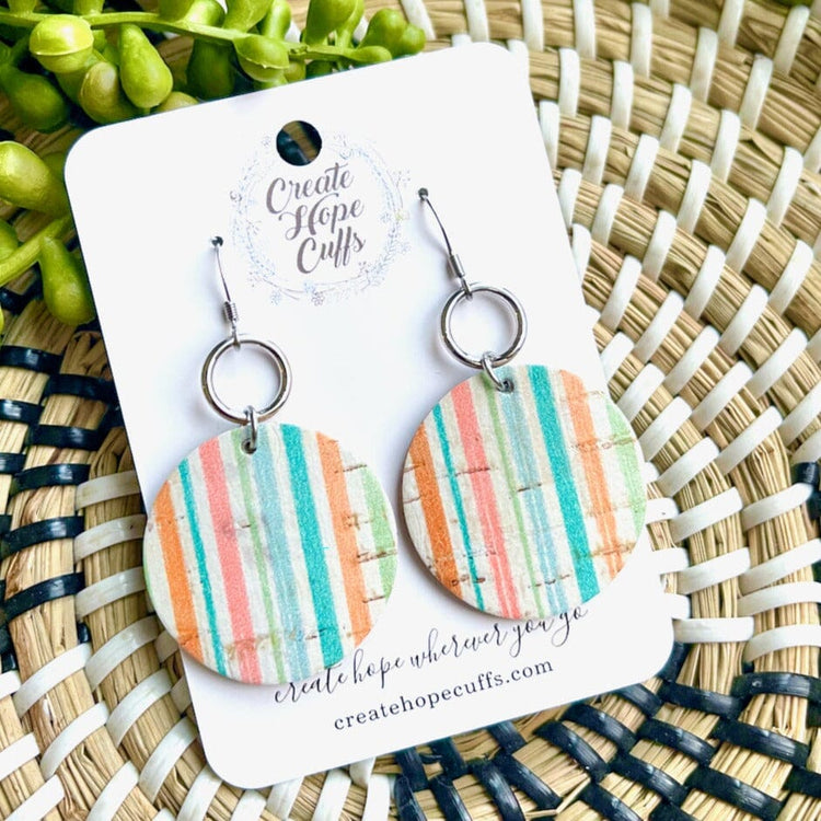 Bora Bora Stripes | 2 Styles | Leather Earrings | Stacked Wood Stud | Hypoallergenic | Women Leather Earrings Create Hope Cuffs Large Circle (2.25") 