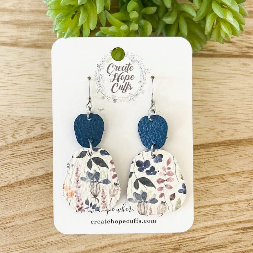 Botanical Garden Leather Earrings | 4 Colors | Stacked | Hypoallergenic | Women Leather Earrings Create Hope Cuffs Iris Blue 
