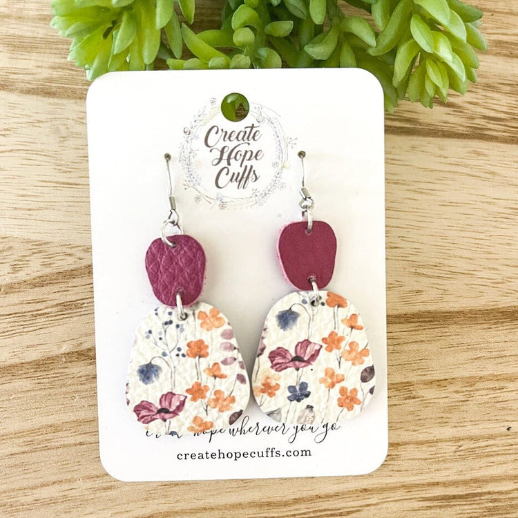 Botanical Garden Leather Earrings | 4 Colors | Stacked | Hypoallergenic | Women Leather Earrings Create Hope Cuffs Magenta Pink 