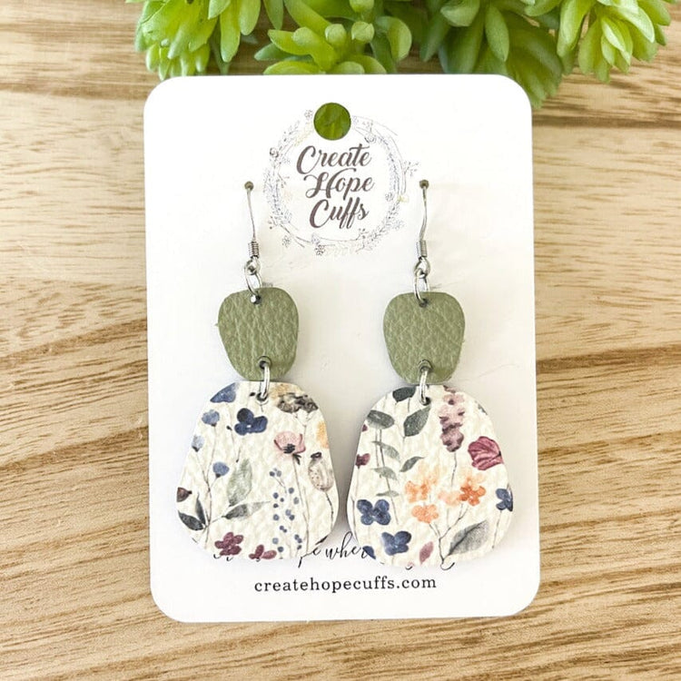 Botanical Garden Leather Earrings | 4 Colors | Stacked | Hypoallergenic | Women Leather Earrings Create Hope Cuffs Sage Green 