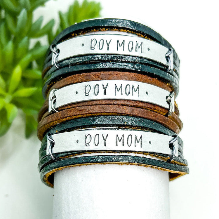 Boy or Girl Mom Mini Wrap | 5 Colors | Leather Silver Bar Bracelet | Women | Adjustable Leather Wrap Create Hope Cuffs 