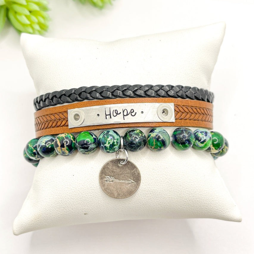 Braided Brown HOPE Stack | Skinny Set | Leather Bracelets | Womens Skinny Bracelets Create Hope Cuffs 