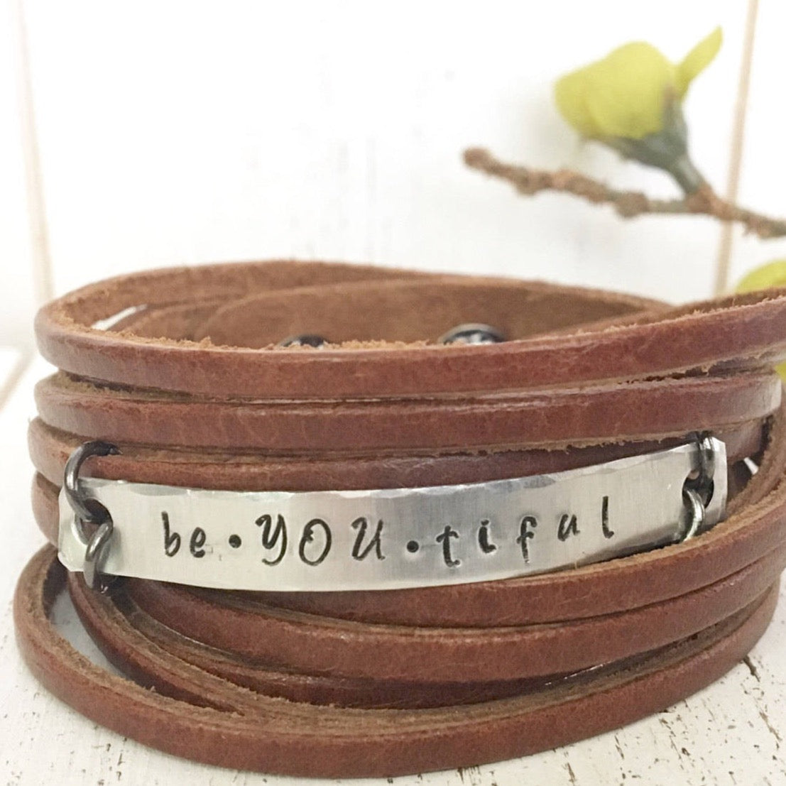 Brown Leather Wrap Bracelet, Choose Your Phrase, adjustable Leather Wrap Create Hope Cuffs beYOUtiful 