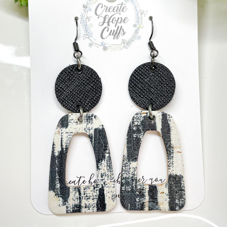 Brushstroke Black & White Leather Earrings | 3 Styles | Stacked | Hypoallergenic | Women Leather Earrings Create Hope Cuffs Open Drops 
