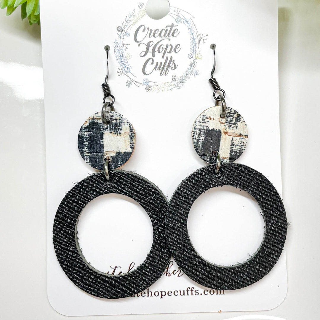 Brushstroke Black & White Leather Earrings | 3 Styles | Stacked | Hypoallergenic | Women Leather Earrings Create Hope Cuffs Stacked Double Circles 