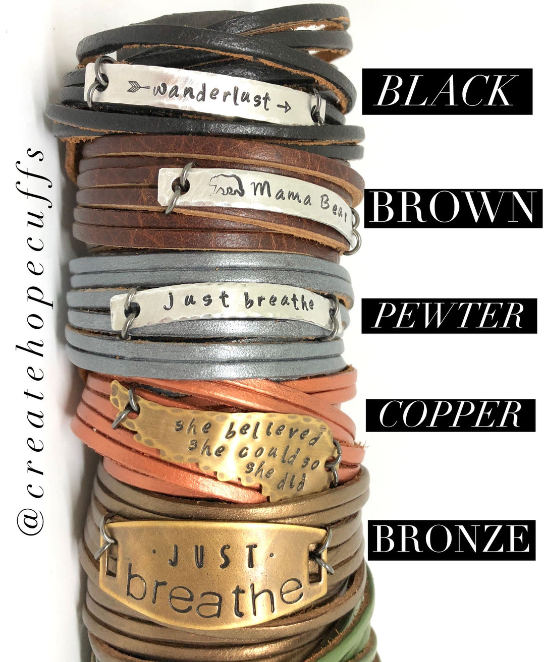 Build-A-WRAP Bracelet | Personalized | Double Wrap Leather | Womens | Adjustable Leather Wrap Create Hope Cuffs 