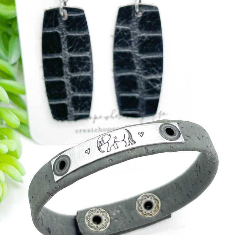 Charcoal Grey ELEPHANT Sisterhood Stack | Skinny Set | Cork Bracelets | Womens Skinny Bracelets Create Hope Cuffs 