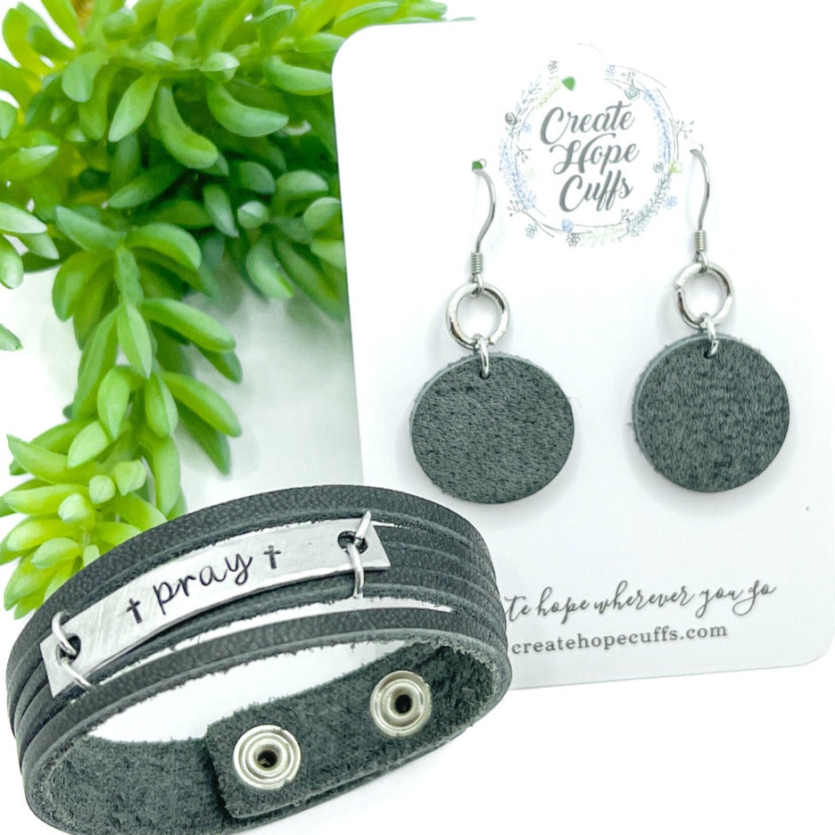 Charcoal Grey MiNi Wrap Personalized Leather Bracelet | Women Teens | Adjustable Leather Wrap Create Hope Cuffs 