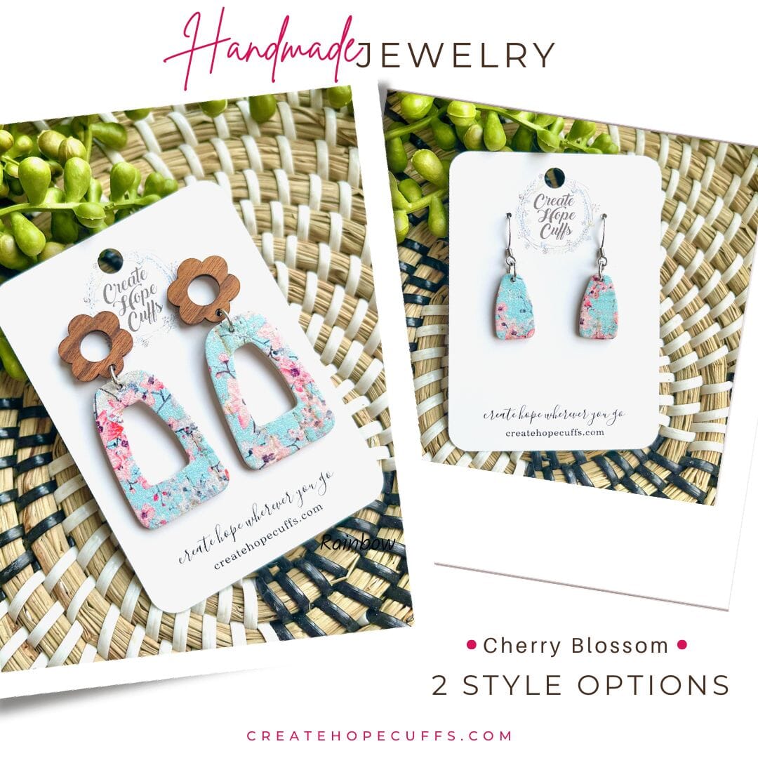 Cherry Blossom | 2 Styles | Leather Earrings | Stacked Wood Stud | Hypoallergenic | Women Leather Earrings Create Hope Cuffs 