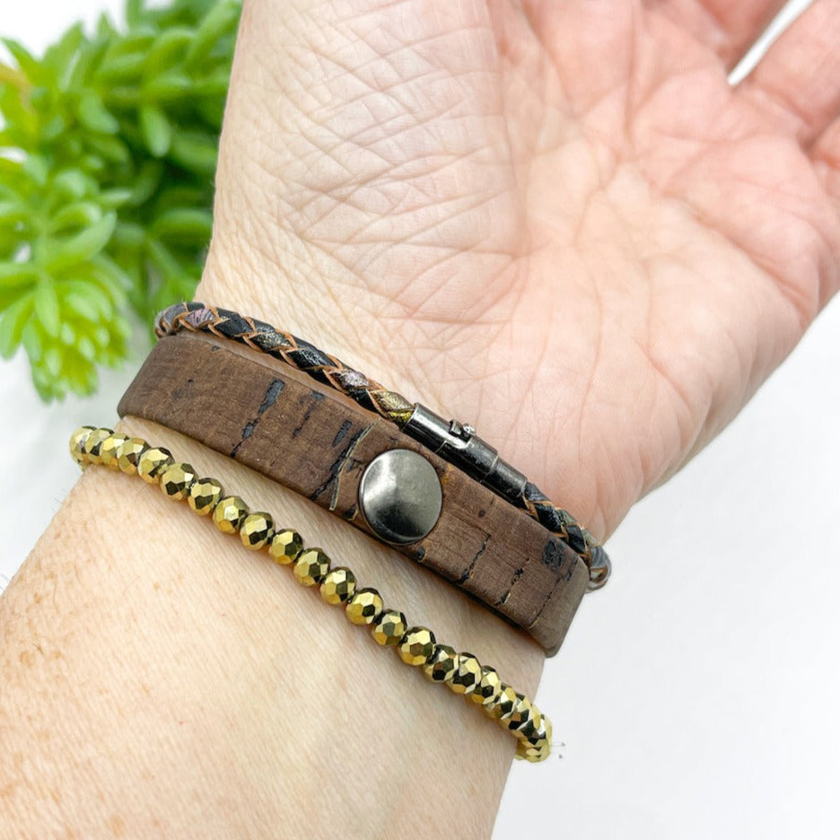 Chestnut Brown BLESSED Stack | Skinny Set | Cork Bracelets | Womens Skinny Bracelets Create Hope Cuffs 