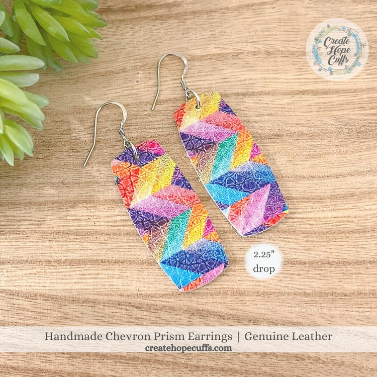 Chevron Prism Bar Leather Earrings | Stacked | Hypoallergenic | Women Leather Earrings Create Hope Cuffs 