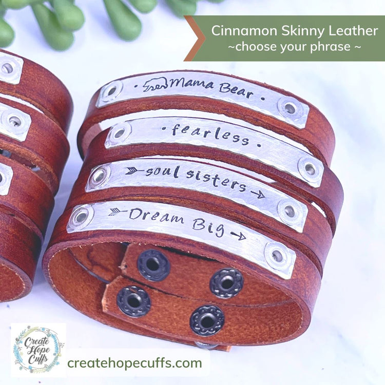 Cinnamon Skinny Leather Bracelet, adjustable Skinny Bracelets Create Hope Cuffs 