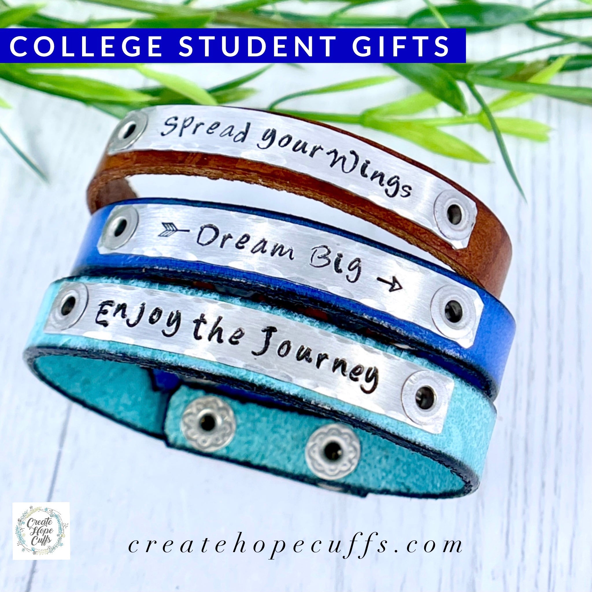 College Student & Graduate Gift | Skinny Leather Bracelets | 3 Phrases | adjustable Skinny Bracelets Create Hope Cuffs 