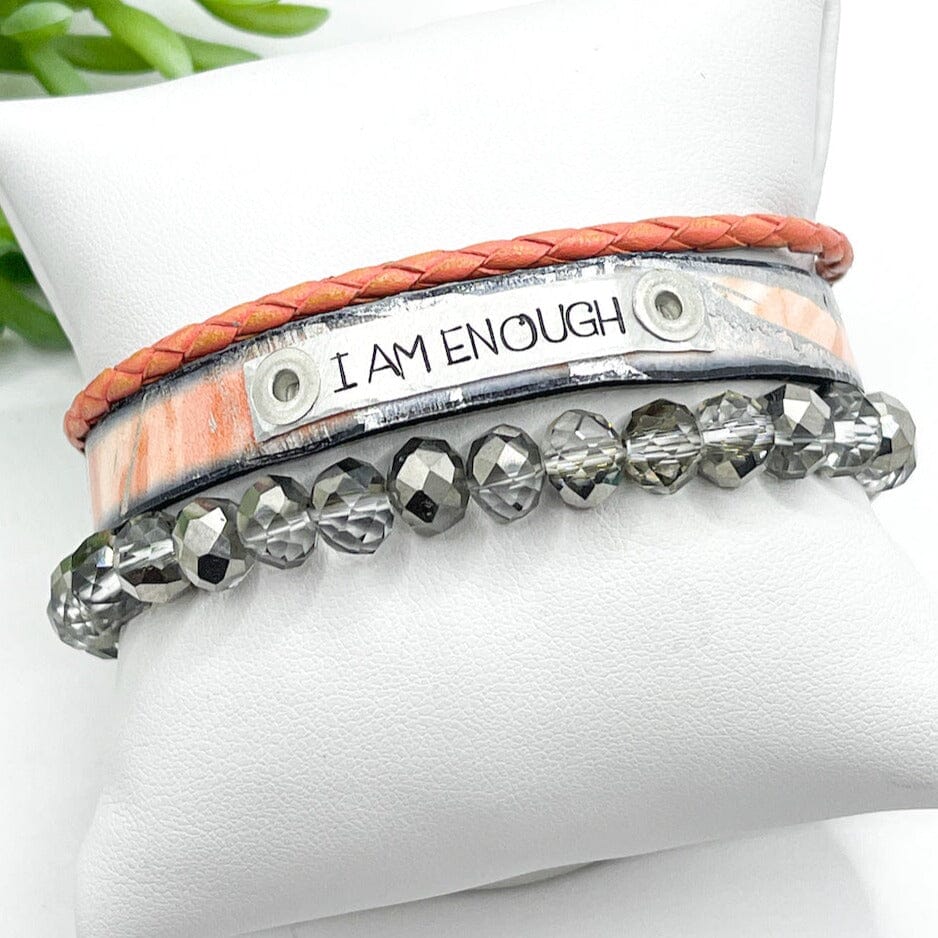 Coral Splash I AM ENOUGH | Skinny Set | Leather Bracelets | Womens Skinny Bracelets Create Hope Cuffs 