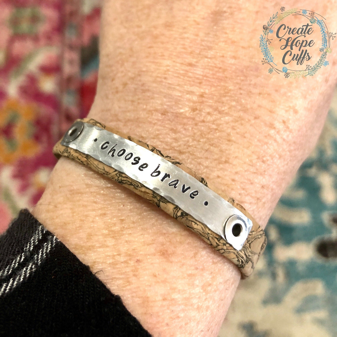Cork CHOOSE Collection | 8 Phrases | Skinny Bracelet | Vegan Eco-Friendly | Women | Adjustable Skinny Bracelets Create Hope Cuffs 