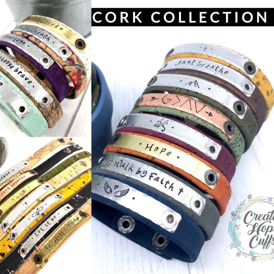 CORK Skinny Bracelets, Vegan, ECO friendly Cork, 18 colors, adjustable Skinny Bracelets Create Hope Cuffs 