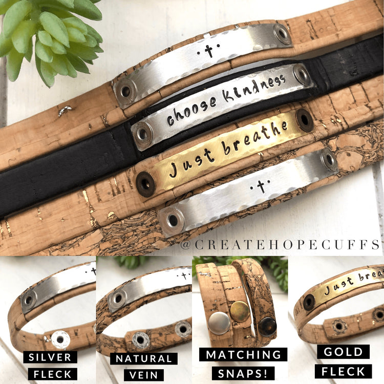 CORK Skinny Bracelets, Vegan, ECO friendly Cork, 18 colors, adjustable Skinny Bracelets Create Hope Cuffs 