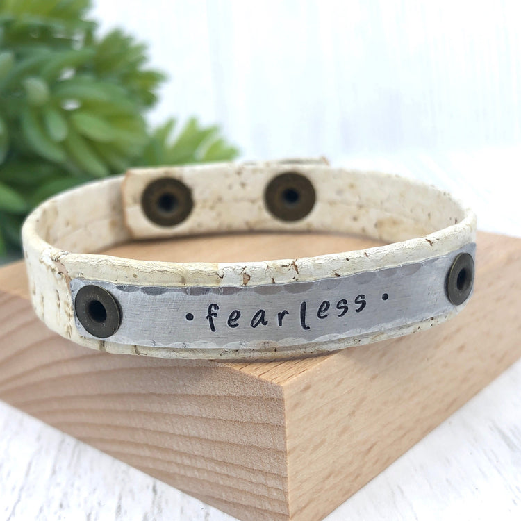 Cork Skinny 'Fearless' Sand White Bracelet, adjustable Skinny Bracelets Create Hope Cuffs 