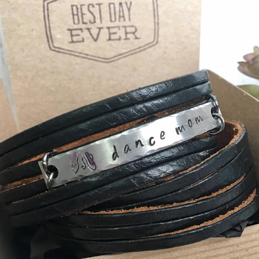 Adjustable LOVED Shredded Leather Double Wrap Bracelet