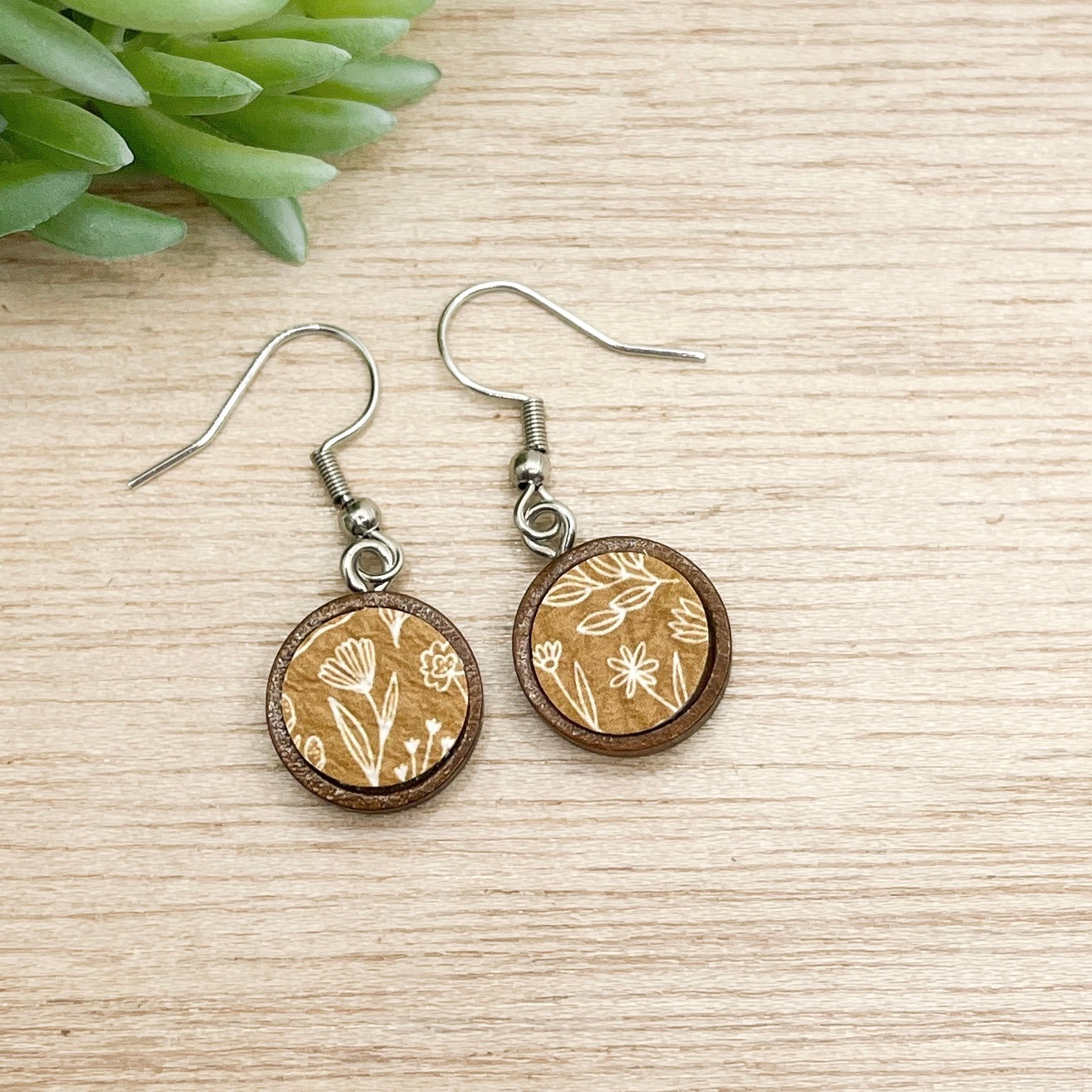 Dangle Wood & Whimsy Yellow Leather Earrings, hypoallergenic Wood Earrings Create Hope Cuffs 