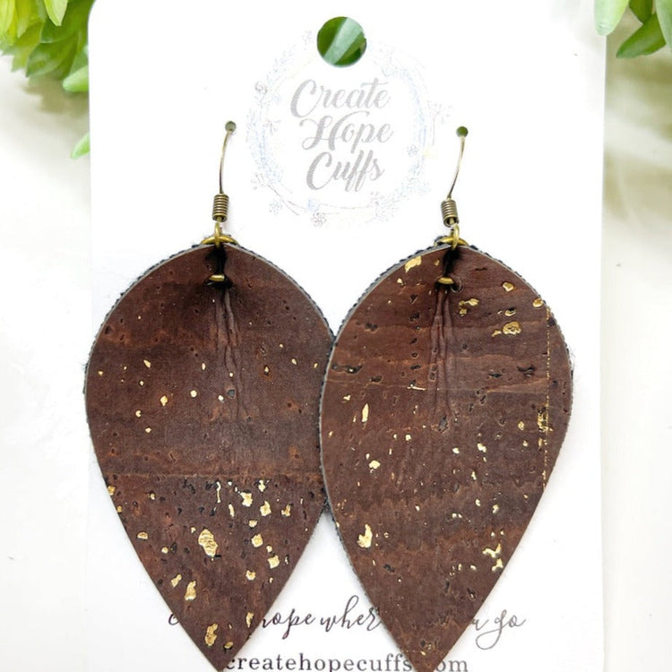 Dark Brown Gold Fleck | CORK Earrings | Vegan | Eco-Friendly Cork Earrings Create Hope Cuffs 