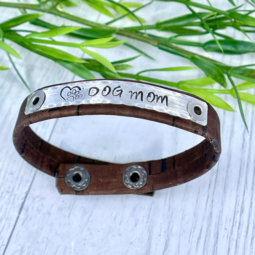 DOG MOM Cork Chestnut Brown Skinny Bracelet, adjustable Skinny Bracelets Create Hope Cuffs 