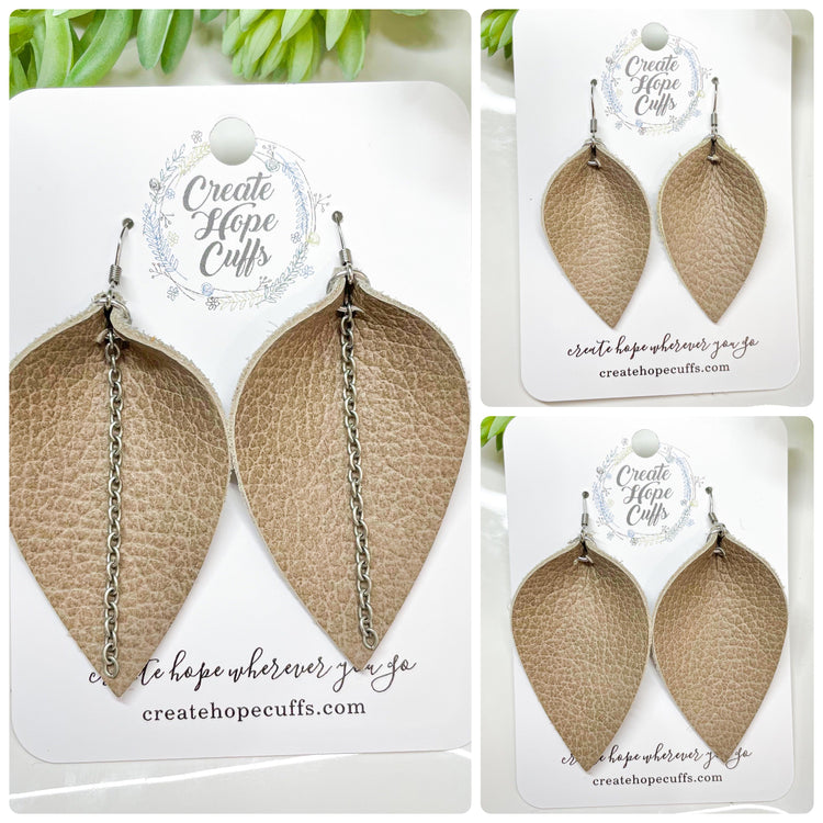 Dope Taupe Brown Leather Earrings | 3 Options | Hypoallergenic | Women Leather Earrings Create Hope Cuffs 