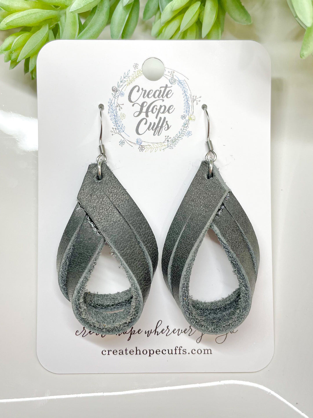 Double Loop Leather Earrings | 2 colors | Essential Oil Diffusers Leather Earrings Create Hope Cuffs Charcoal Grey 
