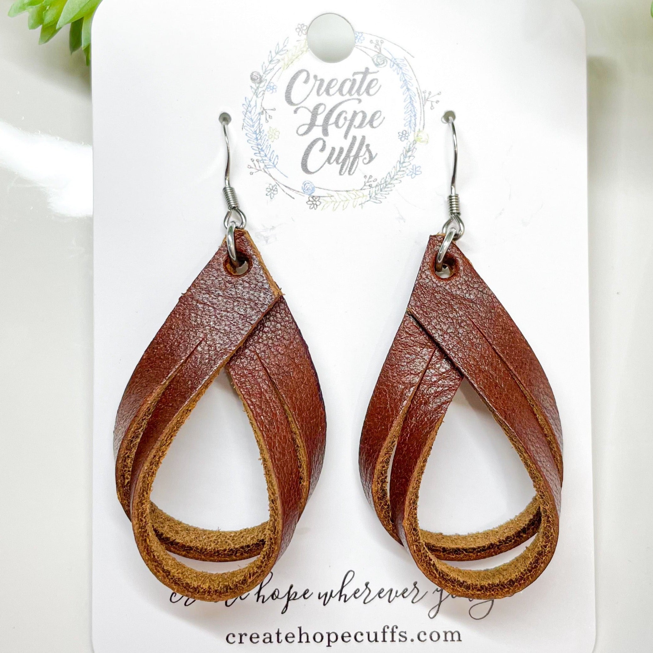Double Loop Leather Earrings | 2 colors | Essential Oil Diffusers Leather Earrings Create Hope Cuffs Derby 