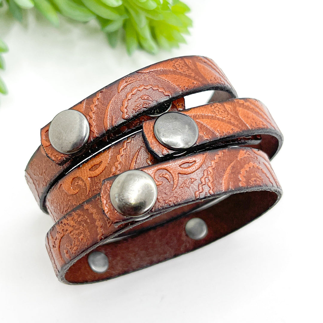 Embossed Brown | 3 Phrases | Leather Skinny Bracelet | Adjustable Skinny Bracelets Create Hope Cuffs 