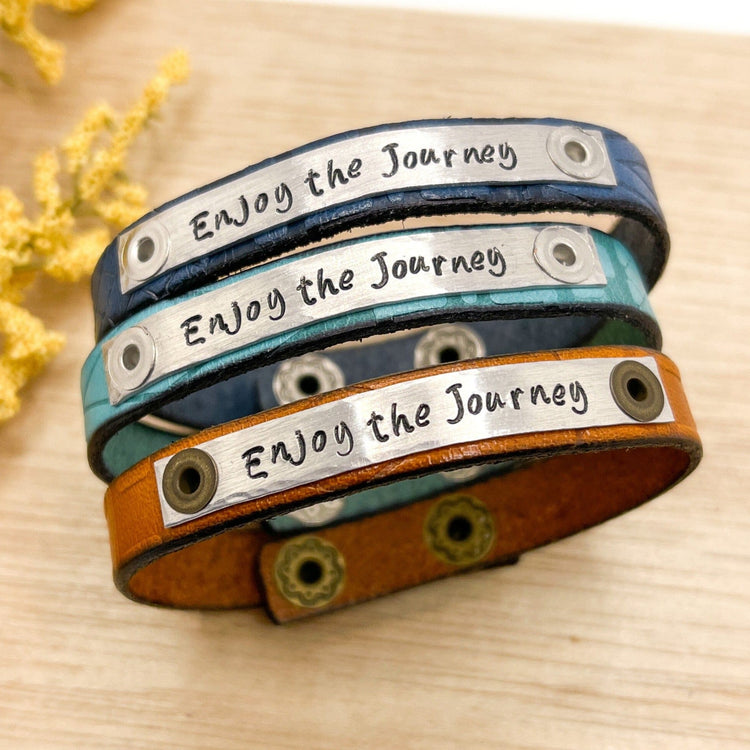 ENJOY the JOURNEY | 3 Colors | Southwest Leather Skinny Bracelet | Adjustable Skinny Bracelets Create Hope Cuffs 
