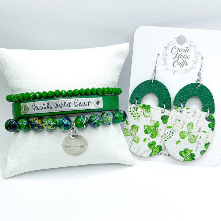 Faith over Fear Fresh Green Stack | Skinny Set | Leather Bracelets | Womens Skinny Bracelets Create Hope Cuffs 
